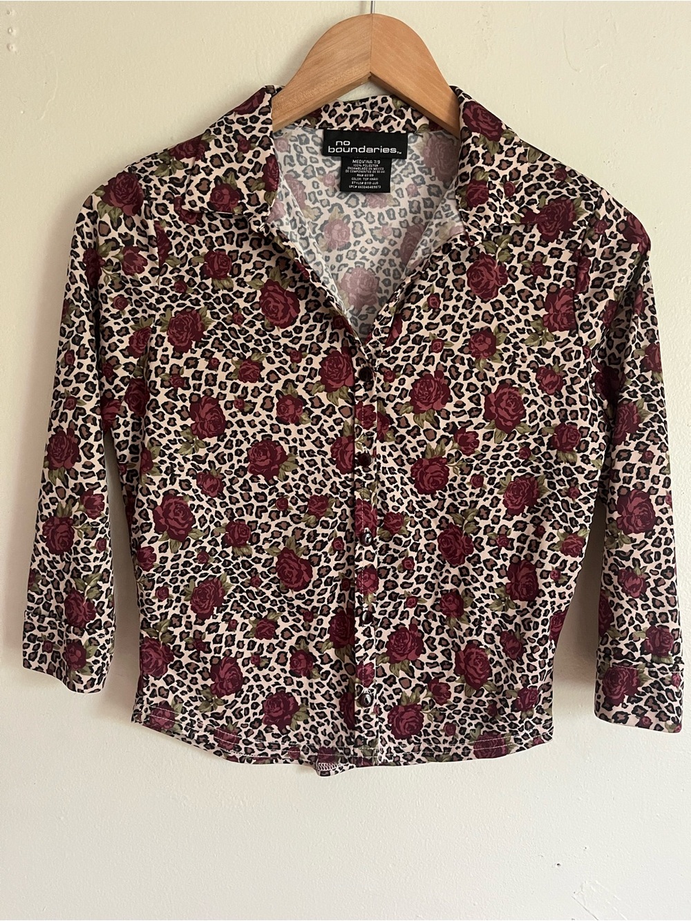 Y2K No Boundaries Girls' Burgundy Rose Print Button-Up Top
